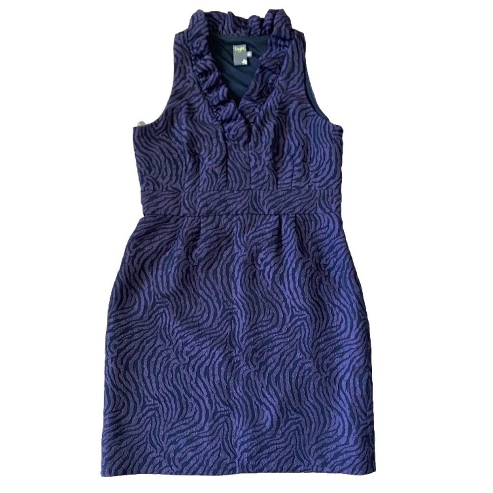 Taylor Ruffle Sleeveless Purple Black Spring Wedding Guest Dress 14 Zebra NWT